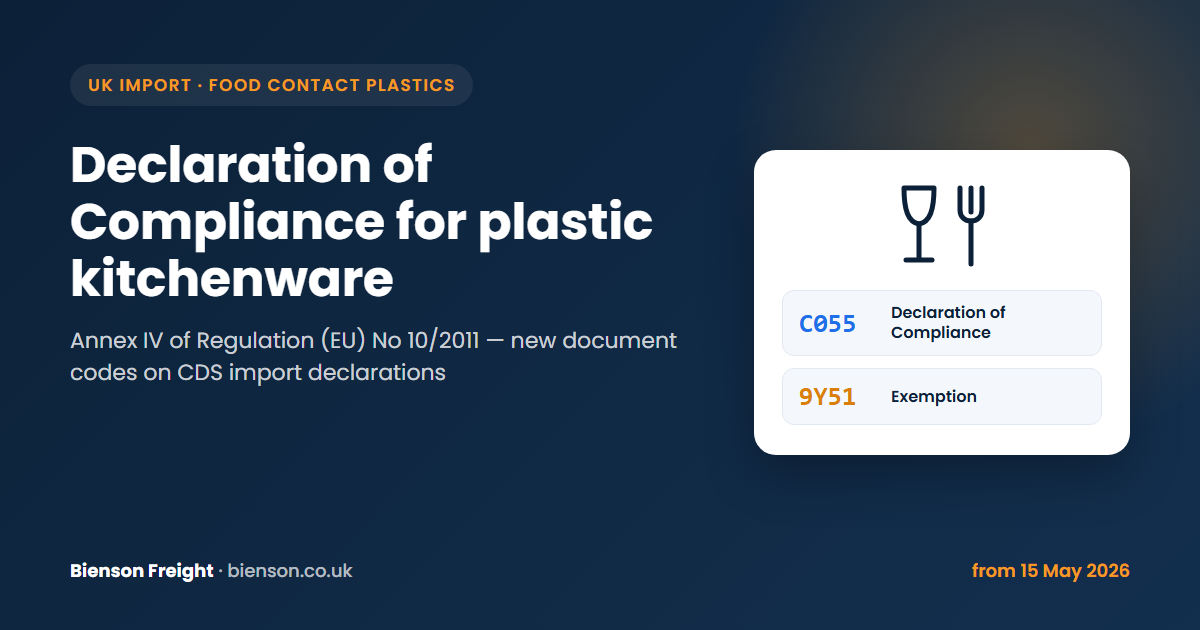 Plastic kitchenware imports into Great Britain: C055, 9Y51 and the 10/2011 Declaration of Compliance